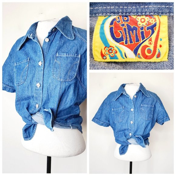 VINTAGE 90'S 100% Cotton Blue Denim Shirt - Picture 1 of 10